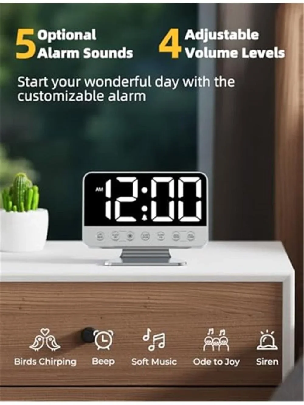 Digital Alarm Clock Large Display Loud Sound USB Charging Night Light Bedside